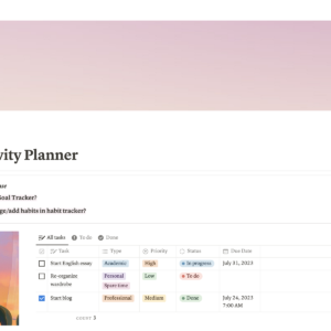 Ultimate Daily Productivity Notion Template – Task, Goal & Habit Tracker
